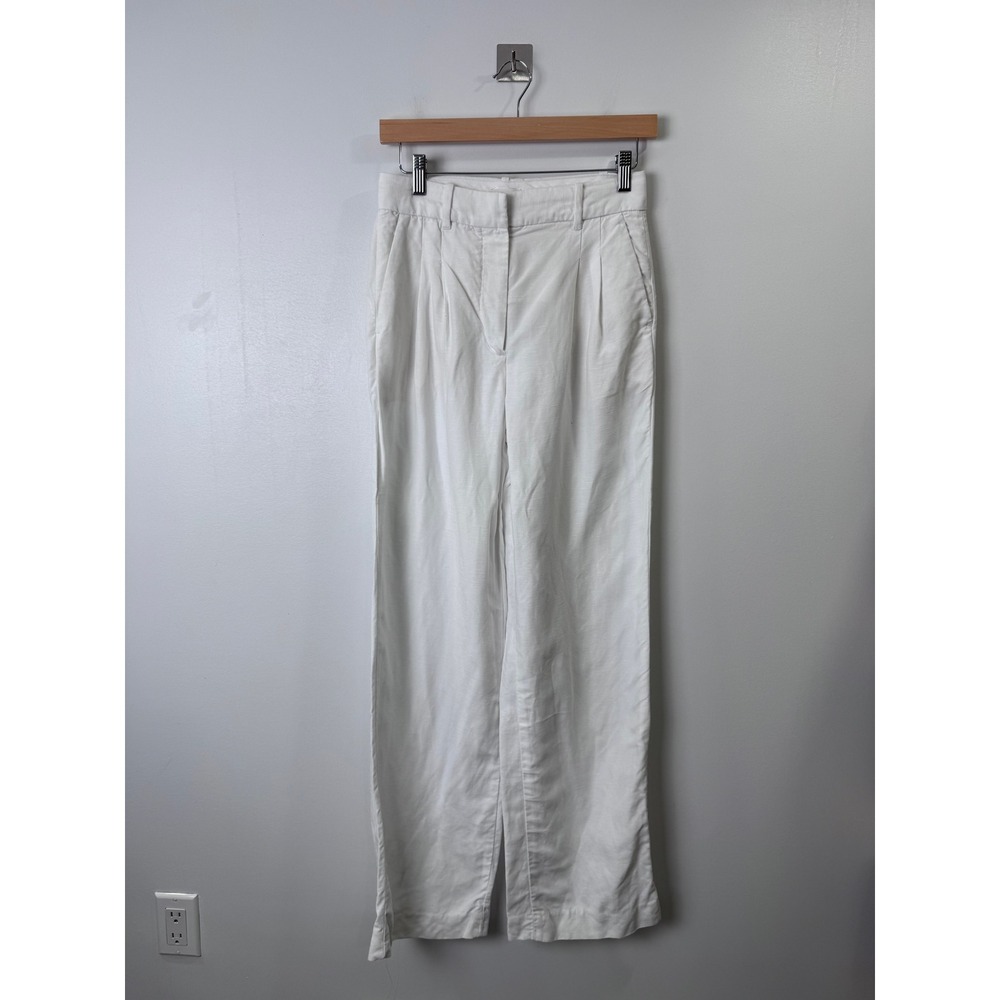 Wilfred Aritzia Women White Effortless Linen Wide Leg Pleated Pants 4